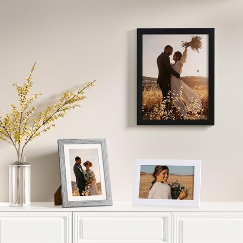 Vittanly 12 Pack Gallery Wall Frame Set, Black, Brown, Grey | Gallery Wall Frame Set: 4pcs 8x10, 4pcs 5x7 & 4pcs 4x6 Photos for Wall & Table, Picture Frames made of Engineered Wood - color: Black & Grey & White