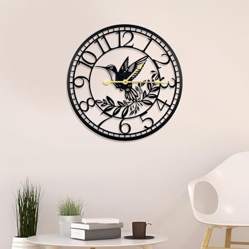 Big Wall Clock - Wall Clocks for Living Room Decor, Quiet and No Ticking Suitable for Wall Decor, Living Room Decoration, Kitchen Decoration - color: Black Hummingbird Vertical Border, size: 24in