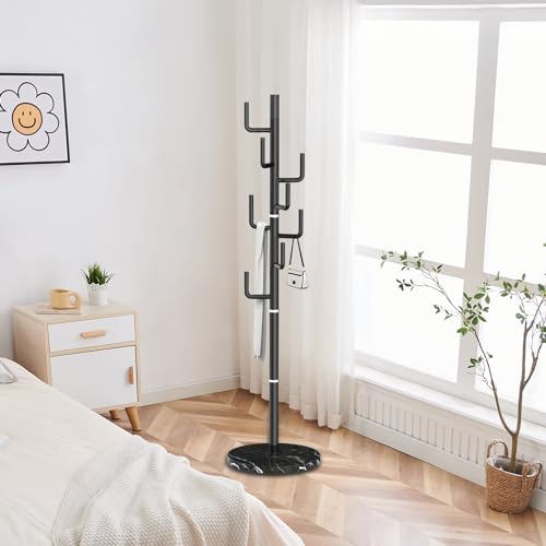 ZOZOE Metal Modern Coat Racks, Cactus Coat Rack Freestanding with Natural Marble Base, Black Coat Rack Stand with 8 Hooks, Coat Tree Hanger Stand for Bags, Hats, Entryway, Office - color: Golden 8 Hooks