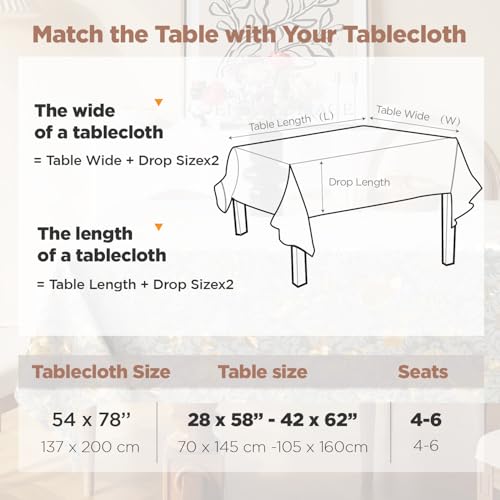 Rectangle PVC Table Cloth Elegant Gold Vine Flower Waterproof Oil-Proof Heavy Duty Vinyl Fitted Tablecloths Wipeable Washable Stain-Resistant Table Cover Dining Christmas Party (Lake Blue,54" X 78") - color: Lake Blue