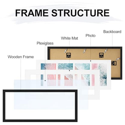 Vittanly 8x20 Collage Picture Frame, Displays 4Pcs 4x6 Pictures with Mat or 1Pcs 8x20 without Mat, Picture Frames Collage Wall Decor for Horizontal or Vertical Display, Black, 1 Pack | Displays 4Pcs 4x6 Pictures with Mat or 1Pc 8x20 without Mat, Picture F