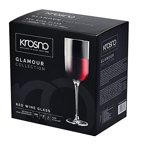 KROSNO Red Wine Glasses Set of 6, 11.8 oz, Glamour Collection | Wine Tumbler, Lead-Free Crystal Glassware, Drinking Glasses, Elegant Cups, Home & Restaurant, Dishwasher Safe - style: Wine 11.8 oz (Set of 6)