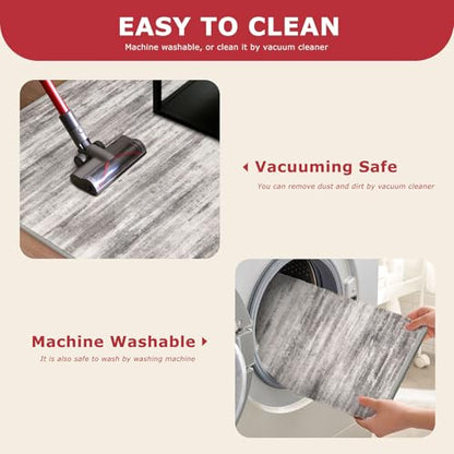 KOZYFLY Modern Abstract Hallway Runner, 2x10 Washable Rug Non-Slip Soft Striped Kitchen Runner Rug, Grey/Light Beige/Brown Print Carpet Runner for Entryway Bathroom - color: Grey/Light Beige/Brown, size: 2' x 10' (Runner)