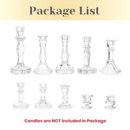 Hewory Crystal Taper Candle Holders: 10PCS Clear Glass Candlestick Holders | For 0.86" Taper Candles, Candle Sticks Holder Decor for Wedding Table Centerpiece Bridal Baby Showers Christmas Decorations