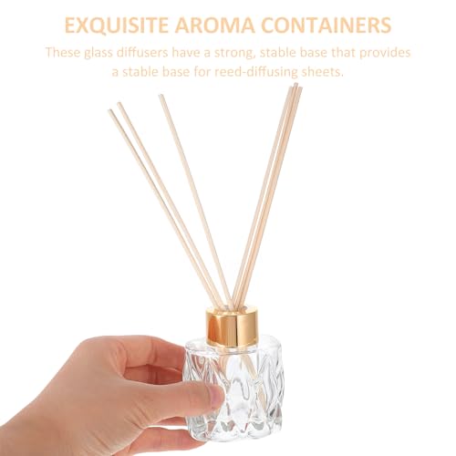 Cabilock 4Pcs Glass Aroma Bottles with Rattan Sticks 2.95 X 2.36 X 1.77 in Decorative Essential Oil Diffuser Set for Home Decor Living Room Spa Meditation Bathroom