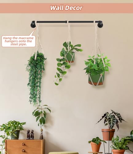 Plant Hanging Rod, with 3Pcs Macrame Plant Hangers and 3 Hooks, 32" Plant Hanger Indoor, Hanging Planter for Indoor Plants, Window Wall Ceiling Plant Hanger (POTS & PLANTS NOT INCLUDED)…
