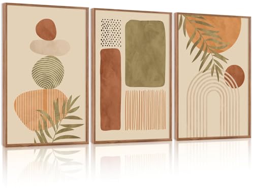 LHIUEM Boho Abstract Sage Framed Canvas Wall Art,Bohemian Neutral Wall Decor,Mid Century Beige Painting,Natural Minimalist Line Artwork for Living Room,Bedroom,Dining Room -24"x36"x3 - color: Boho Abstract Sage Wall Art, size: 24''x36''x3