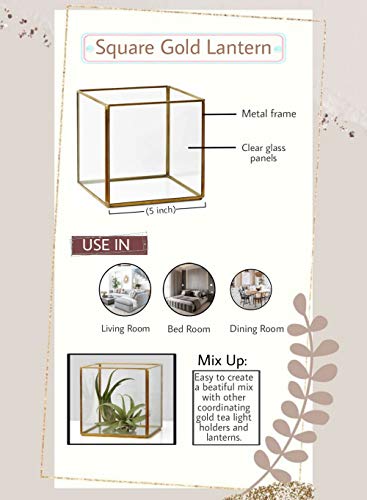 Serene Spaces Living Square Gold Lantern, Measures 5 inches Cube, Sold Individually - color: Cube