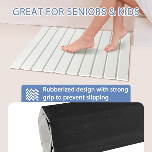 Foldable Stone Bath Mat Quick Drying Diatomaceous Earth Rubber Backing | 23.6 x 15.4 inch, Non-Slip Shower Mat, Super Absorbent, Easy to Clean, Bathroom Mat, Kitchen Rug, Water Absorbent Mat - color: White