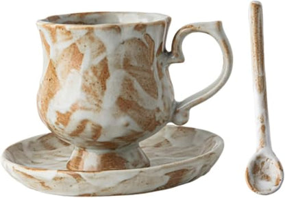 Porcelain Tea Cup and Saucer Set with Spoon, Unique Ceramic Latte Mug for Birthday, Restaurant, Wedding, Office, Kitchen Gift