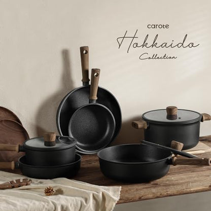 CAROTE 44pcs Pots and Pans, Nonstick Cookware Set with Bakeware | Induction Kitchen Cooking Set, Durable, Easy Food Release, Even Heating, with Knife Set - color: Black, size: 44 PCS