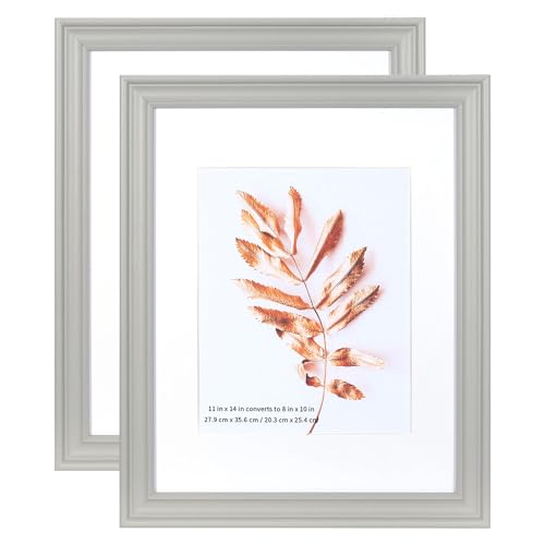 Gray 11x14 Picture Frame, Display Poster 8x10 with Mat or 11 x 14 Without Mat, Wall Gallery Photo Frames, 2 Pack - color: Gray, size: 11x14-2P
