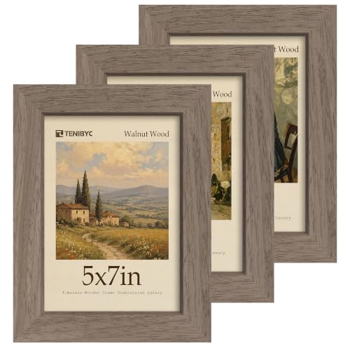 5x7 Picture Frame 3 Pack with HD Glass - Walnut, Natural Wood Photo Frame, Table Decoration - color: Walnut, size: 5 X 7, style: 3 Pack