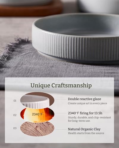 famiware Star 7.5" Pasta Bowls Set of 6, Plate Bowls, Light Gray | Double Reactive Glaze, Microwave & Dishwasher Safe, Lead-free and Cadmium-free, Stoneware Scratch Resistant, Kitchen Bowls - color: Light Gray, size: 6 pcs