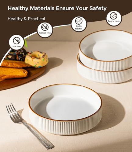 GBhome 7.5 Inch Pasta Bowls Set of 4, Ceramic Salad Bowls, Warm White | Double Reactive Glaze Bowls for Pasta, Noodles & Fruit, Scratch Resistant, Microwave & Dishwasher Safe - color: Warm White, size: Set of 4