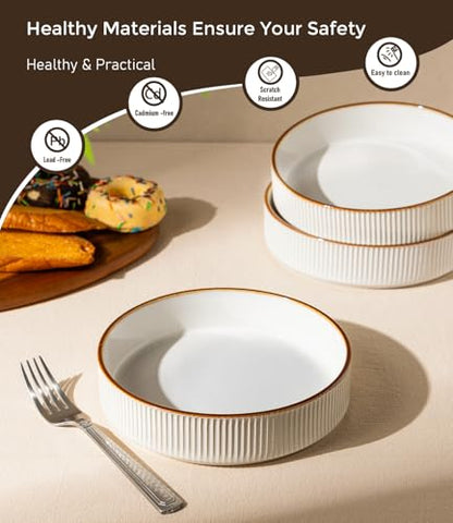 GBhome 7.5 Inch Pasta Bowls Set of 6, Ceramic Salad Bowls, Warm White | Double Reactive Glaze Bowls for Pasta, Noodles & Fruit, Scratch Resistant, Microwave & Dishwasher Safe - color: Warm White, size: Set of 6