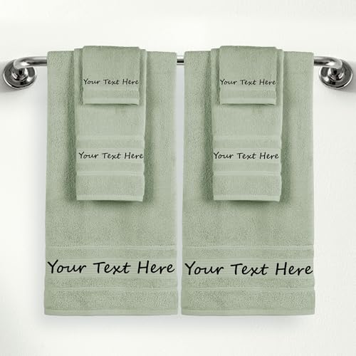 Personalized Custom 6-Piece Towel Set – Bath, Hand & Washcloth – 100% Cotton, Soft & Absorbent – Embroidered Name or Monogram – Hotel Towels for Bathroom, Spa, Hotel, Wedding & Gift – Green - color: Green, size: 6 Pcs Towel Set