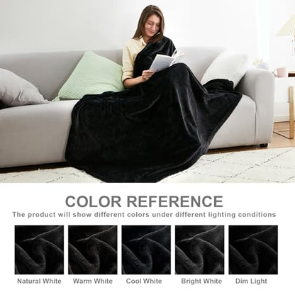 Hansleep Throw XL Black Fleece Blanket, Soft Flannel Bed Blanket | Fuzzy Cozy Blanket 50x70 Inches, Multi-use for Bed, Sofa, Couch, Travel, Camping, All Season Warm Lightweight Cover - color: Black, size: Throw XL (50x70 Inches)