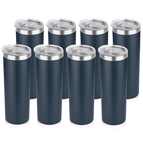 HASLE OUTFITTERS 20 oz Skinny Tumblers Bulk Set, Stainless Steel Insulated Slim Tumblers with Lids, Reusable Double Wall Travel Coffee Mugs, Durable Powder Coated Travel Water Cups(Navy, 8) - color: Navy Blue, size: 20 oz (8 Count)