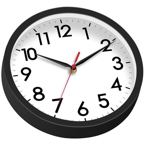 AKCISOT 8 Inch Wall Clock, Silent Battery Operated Analog Clock, Black | Small Size | Bedroom | Office | Kitchen | Bathroom | Classroom | Modern | Easy to Read - color: A_black, size: 8 Inch