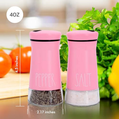 Pink Salt and Pepper Shakers with Adjustable Pour Holes, Refillable Salt Shaker by Aelga, Ideal for Himalayan, Kosher, Black and White Pepper, Pink Kitchen Accessories - color: Pink