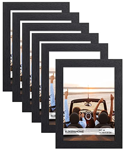 ELSKER&HOME 5x7 Picture Frame Black Set of 6 Glass | Multi Photo Frames Collage with HD Real Glass for Table Top or Wall Mount Display - color: Black 6P, size: 5x7