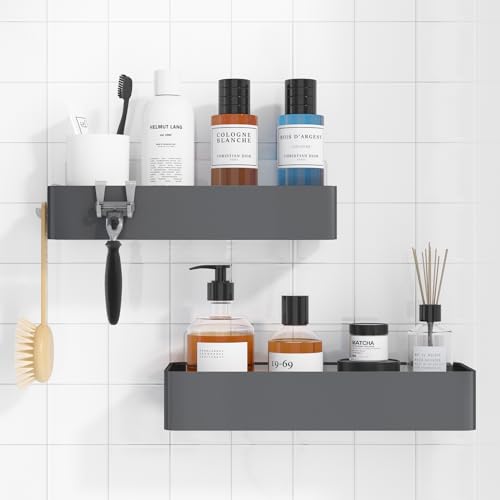 Kitsure Shower Caddy Adhesive, Stylish Shower Organizer, Large, Dark Grey | 2 Pack Shower Shelf for Inside Shower, 100% Rustproof Metal Shelves, No-Drill Bathroom Organizers and Storage - color: Dark Grey, size: Large