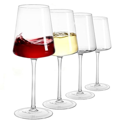White Wine Glasses Set of 4, 13.5oz, Lead-Free, Dishwasher Safe | Hand Blown Crystal, Long Stem, Modern Square Design, Ready to Gift, Wedding Parties Christmas Daily Use - size: 13.5oz - 4 PCS