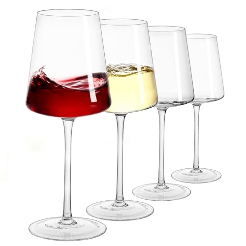 White Wine Glasses Set of 4, 13.5oz, Lead-Free, Dishwasher Safe | Hand Blown Crystal, Long Stem, Modern Square Design, Ready to Gift, Wedding Parties Christmas Daily Use - size: 13.5oz - 4 PCS