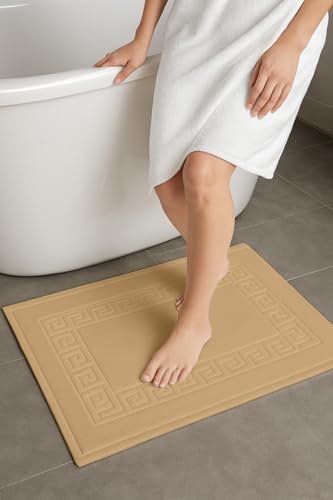 100% Recycle Cotton Bath Mat Beige Key Pattern Bath Rug [Not a Bathroom Rug], Soft Absorbent 330 GSM Shower Floor Towel Set, Hotel Spa Quality, Machine Washable (2 Pack) - color: Beige