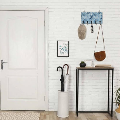 Key Holder for Wall Ombre Blue White Marble Decorative Hanging Key Rack Wall Mount with 5 Hooks Lattice Modern Art Organizer Wall Decor for Entryway Front Door Kitchen 9.4x5in