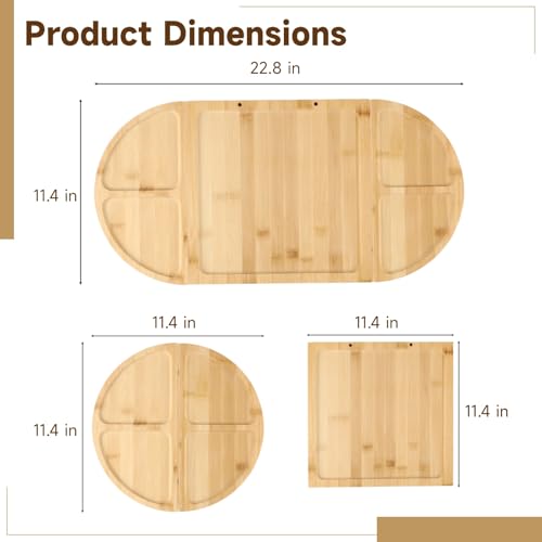 Wood Cheese Board Set, Charcuterie Platter Tray with 4 Pcs Knives, Detachable Serving Board with Strong Attachment, Wooden Appetizer Serving Tray for Parties, Gatherings, 22.8 x 11.5 in