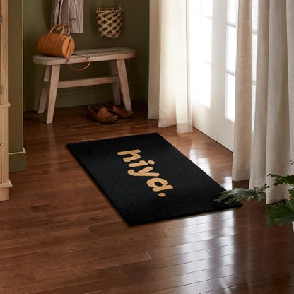 TOWN & COUNTRY TERRA Hiya Painted Welcome Door Mat, Natural Coir, Heavyweight, Non-Slip Entryway Mat, Black, 18"x30" - color: Black, size: 1'6" x 2'6" (Rectangular)