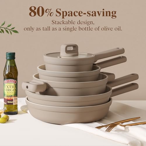SENSARTE Ceramic Pots and Pans Set Nonstick, 20Pcs Cookware Set, Taupe | Non Stick Ceramic Coating, Non-toxic Healthy Kitchen Cooking Set, Induction Compatible, Dishwasher Safe, PFAS/PTFE/PFOA Free - color: Misty Taupe