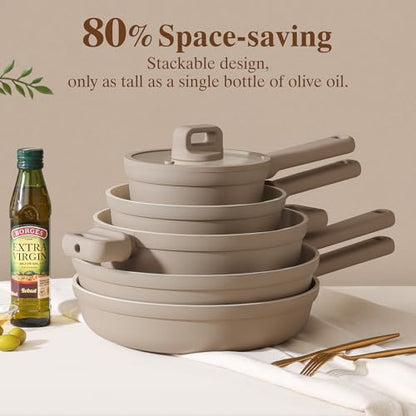 SENSARTE Ceramic Pots and Pans Set Nonstick, 20Pcs Cookware Set, Taupe | Non Stick Ceramic Coating, Non-toxic Healthy Kitchen Cooking Set, Induction Compatible, Dishwasher Safe, PFAS/PTFE/PFOA Free - color: Misty Taupe