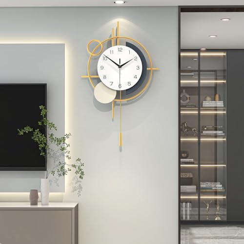 Large Wall Clocks for Living Room Decor Modern Wall Clock Silent | Analog Battery Operated Non-Ticking for Bedroom Office Kitchen Home Decoration Gold Metal Unique Wall Watch Clock 17.7x27.3in - color: Gold, size: 17x27 in