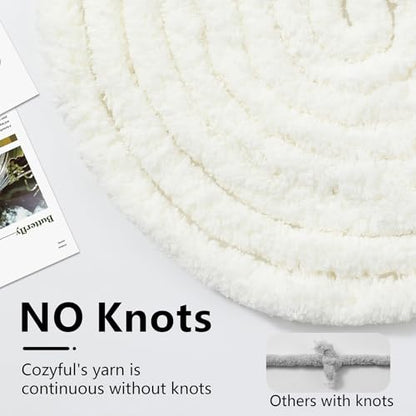 Cozyful Chunky Yarn for Hand Knitting - #10 Chunky Chenille Yarn, Jumbo Big Thick Chunky Yarns for Crocheting, Super Bulky Chunky Knit Blanket Yarns, 8 Skein (22yd, 8oz/Skein), Cream & Grey - color: Cream & Light Grey