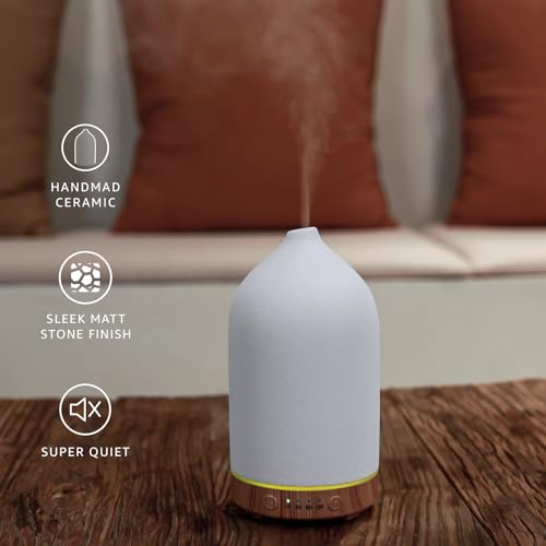 200ML Ceramic Essential Oil Diffuser for Home, Stone Diffuser | Ultrasonic Aromatherapy Diffuser & Air Humidifier for Bedroom, Office, Yoga, 7 LED Lights, Auto Shut-Off, 3 Timers,Wood Grain - color: Wood