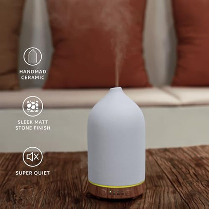 200ML Ceramic Essential Oil Diffuser for Home, Stone Diffuser | Ultrasonic Aromatherapy Diffuser & Air Humidifier for Bedroom, Office, Yoga, 7 LED Lights, Auto Shut-Off, 3 Timers,Wood Grain - color: Wood