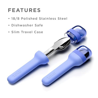 Zoku Pocket Utensil Set Stainless Steel Fork, Knife, and Spoon in Case Blue - color: Blue