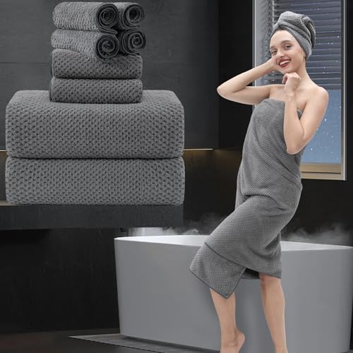 8 Piece Bathroom Towel Set Dark Gray |2 Oversized Large Bath Towels Sheet,2 Hand Towels and 4 Washcloths| 600GSM Ultra Soft Luxury Premium Towel Set Highly Absorbent Quick Dry Hotel Towel Collection - color: Texture Dark Gray, size: 8 Piece Towel Set