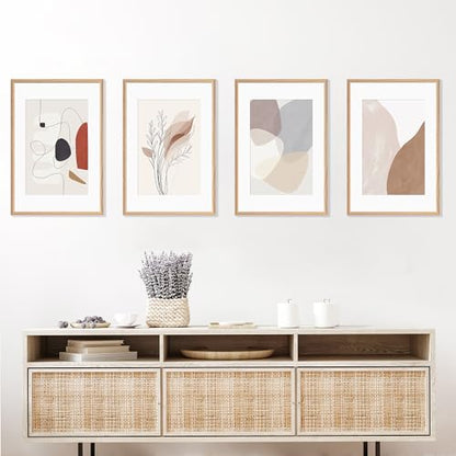 16x24 Poster Frame Set of 4 Natural Solid Oak Photo Frames with 12x18 Removable Mat Wall Hanging Large Handcrafted Frame with HD Plexiglass Wall and Tabletop Display Large Picture Frame - color: Oak, size: 16X24,4P