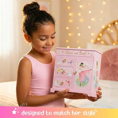 Giggle & Honey® Ballerina Musical Jewelry Box for Girls | Ballerina Toys for Girls Age 4-6 Kids Jewelry Box with Drawers, Toddler Jewelry Box for Little Girls - style: Twirling Ballerina