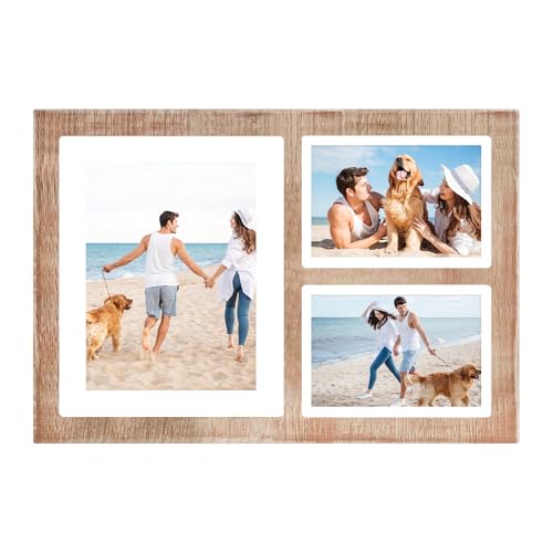 YESKAY Collage Picture Frame for 8x10 and 2 5x7 Pictures Display,3 Opening Family Photo Frames with Tempered Glass Wall Decor(Rustic Brown_1 Pack) - color: Rustic Brown, size: 8x10&5x7 - 3 Opening(OD:11.4X16.5in)