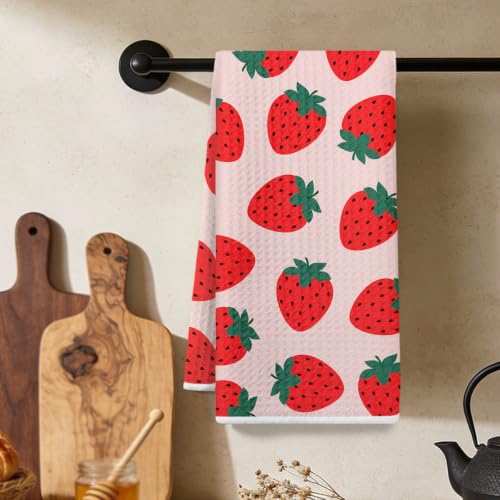 Cute Strawberry Kitchen Towels, Gifts Dish Towels for Kitchen, Highly Absorbent Hand Towel Tea Towel, Strawberry Stuff, 16 x 25 Inch Drying Towel Housewarming Gifts for Women Girls Sisters - color: Lm 344