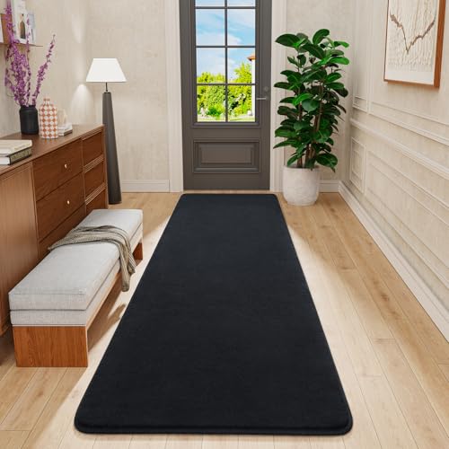 HOMORE 2x6 Runner Rug for Hallway,Black Runner Rugs for Kitchen Bedroom | Low Pile,Non Slip,Washable, Thickened Memory Foam Throw Rug Runner for Entryway Living Room Dorm - color: Black, size: 2 x 6 Feet (Rectangular)