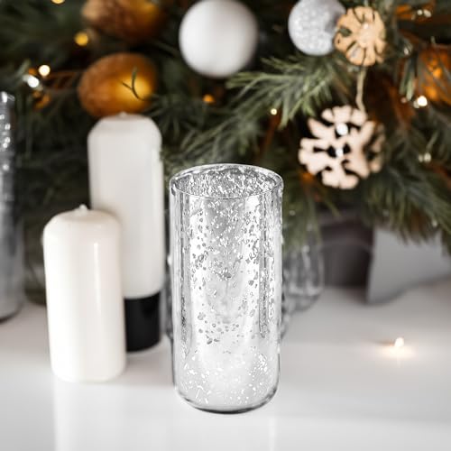 WGVI Hurricane Candle Holder Sleeve, W: 4", Ht: 8", Silver Speckled Glass Cylinder Open Both Ends, Chimney Tube Shade, 2 Pieces - color: Silver Speckle, size: 4x8"H