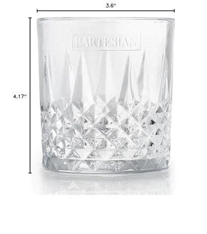 Bartesian Diamond Etched Lowball Glasses - 10.5 Oz Short Low Ball Glass Set for Cocktails & Mocktails - Classy Home Bar Glassware for Bourbon, Whiskey Sour, Old Fashioned, Mint Julep - Set of 2 - style: Etched – Lowball