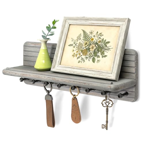 Rebee Vision Key Holder Wall Mount with 8 Key Hooks Room Decor, Old Gray | Pine Wood, Key Holder for Wall, Round Corner, Key Hanger for Wallets, Mail Sorter, New House Decor Essentials, Home Storage - color: Old Gray