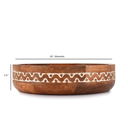 Mango Wood Round White Decorative Bowls for Rustic Home Decor Table Centerpieces Home Party Wedding Décor (10" x 10" x 2.5")